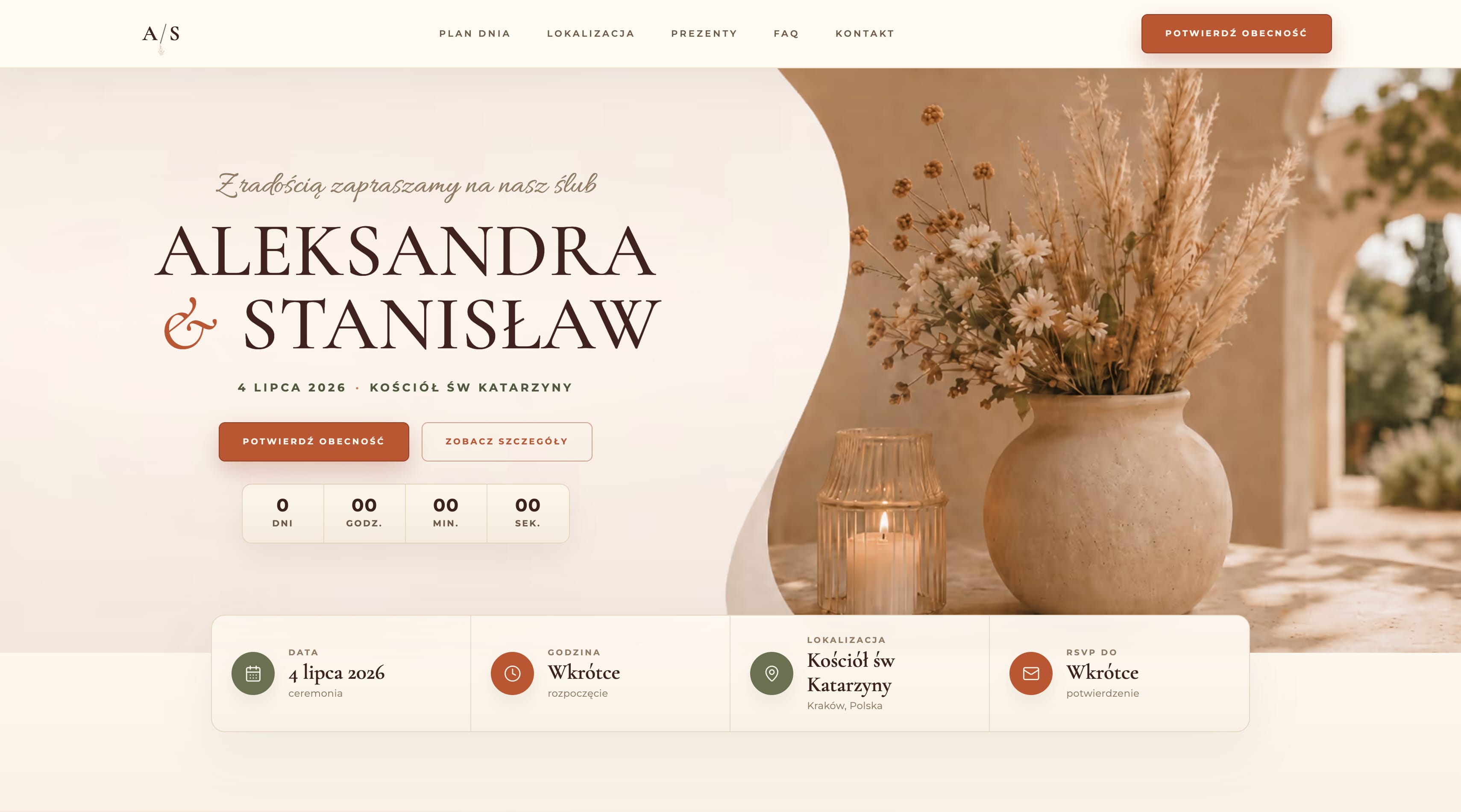 Szablon strony ślubnej Boho Botanical