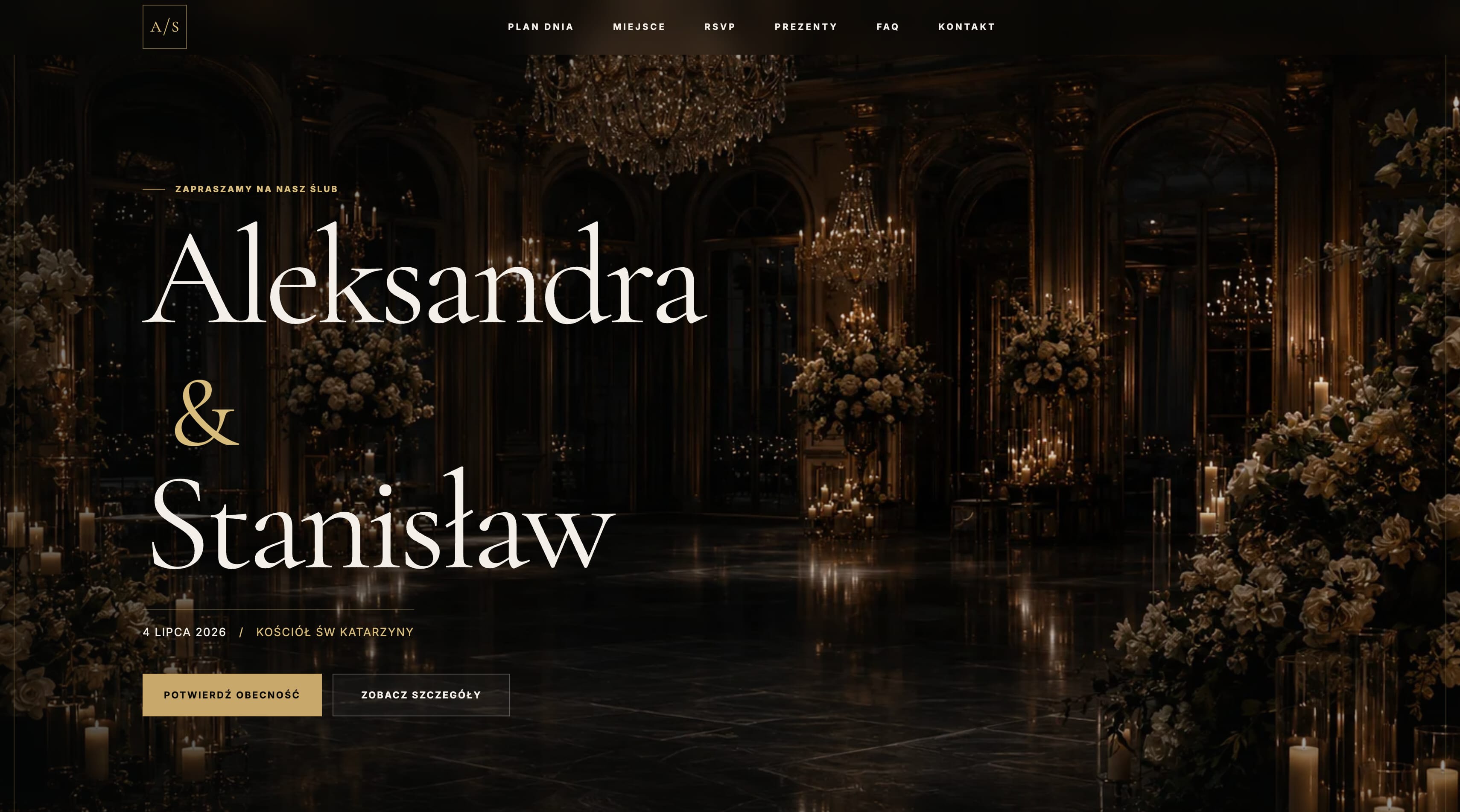 Szablon strony ślubnej Luxury Blacktie