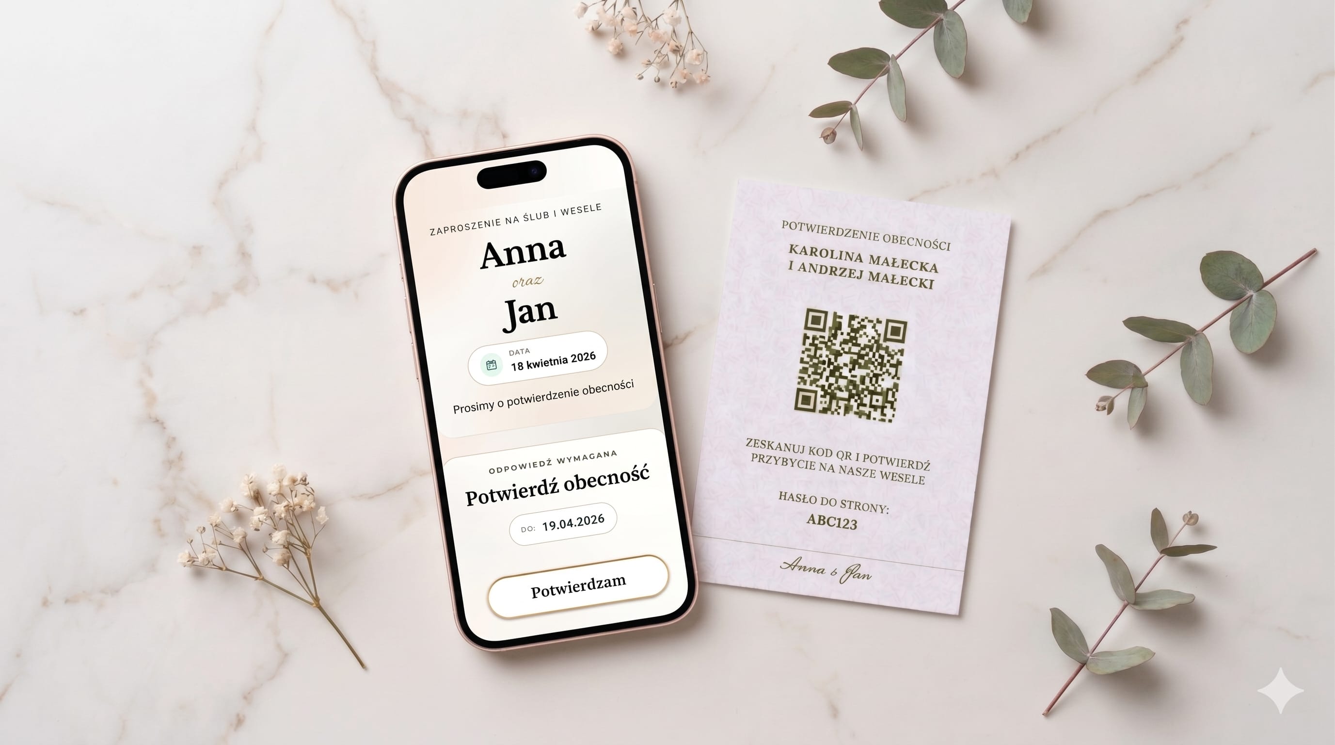 Strona ślubna z formularzem RSVP i informacjami dla gości